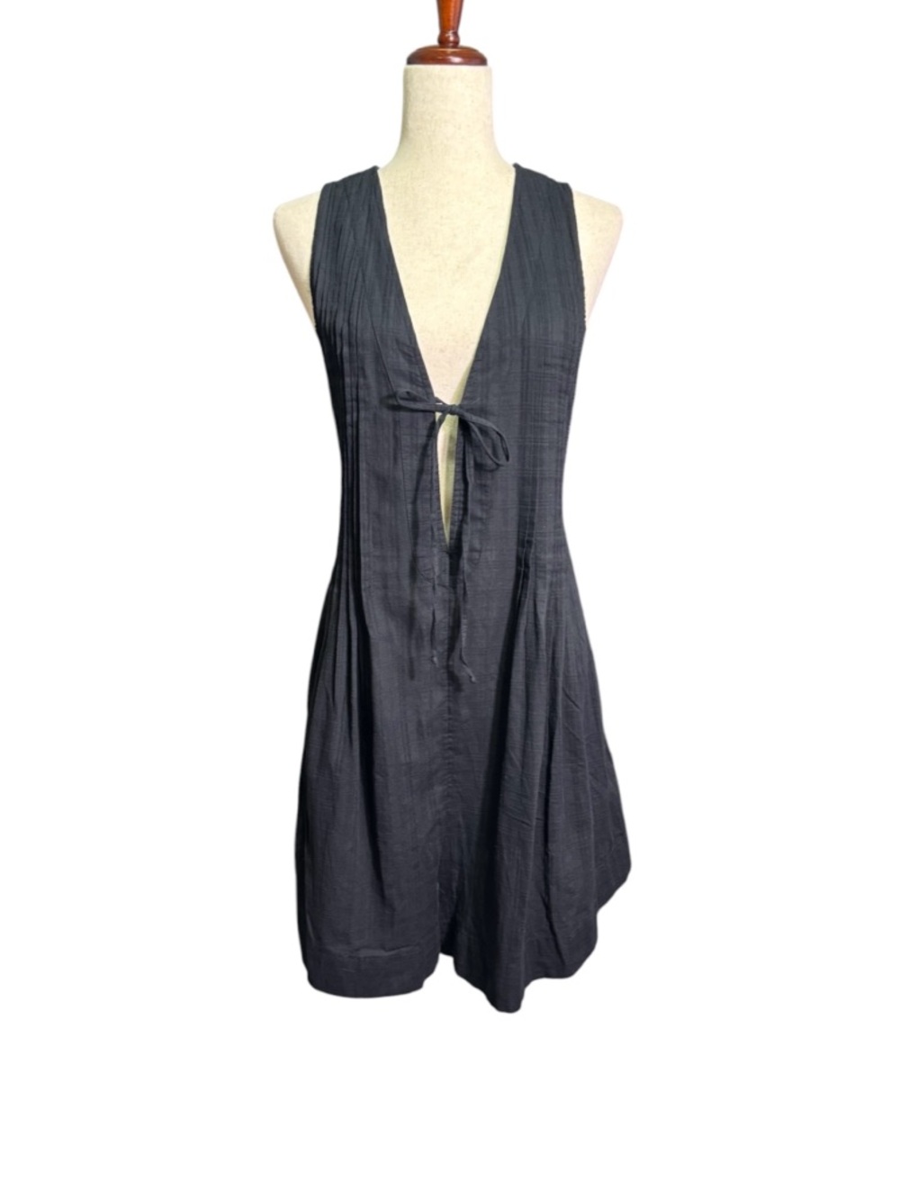 Aerie Black Cotton Romper Plunge Tie Front Sleeveless Flowy Lightweight Large
